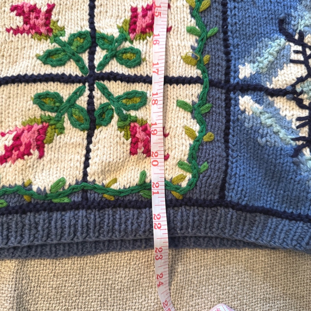 Vintage Jennifer Reed Hand Knit Sweater Cottagecore Floral L - Picture 10 of 10
